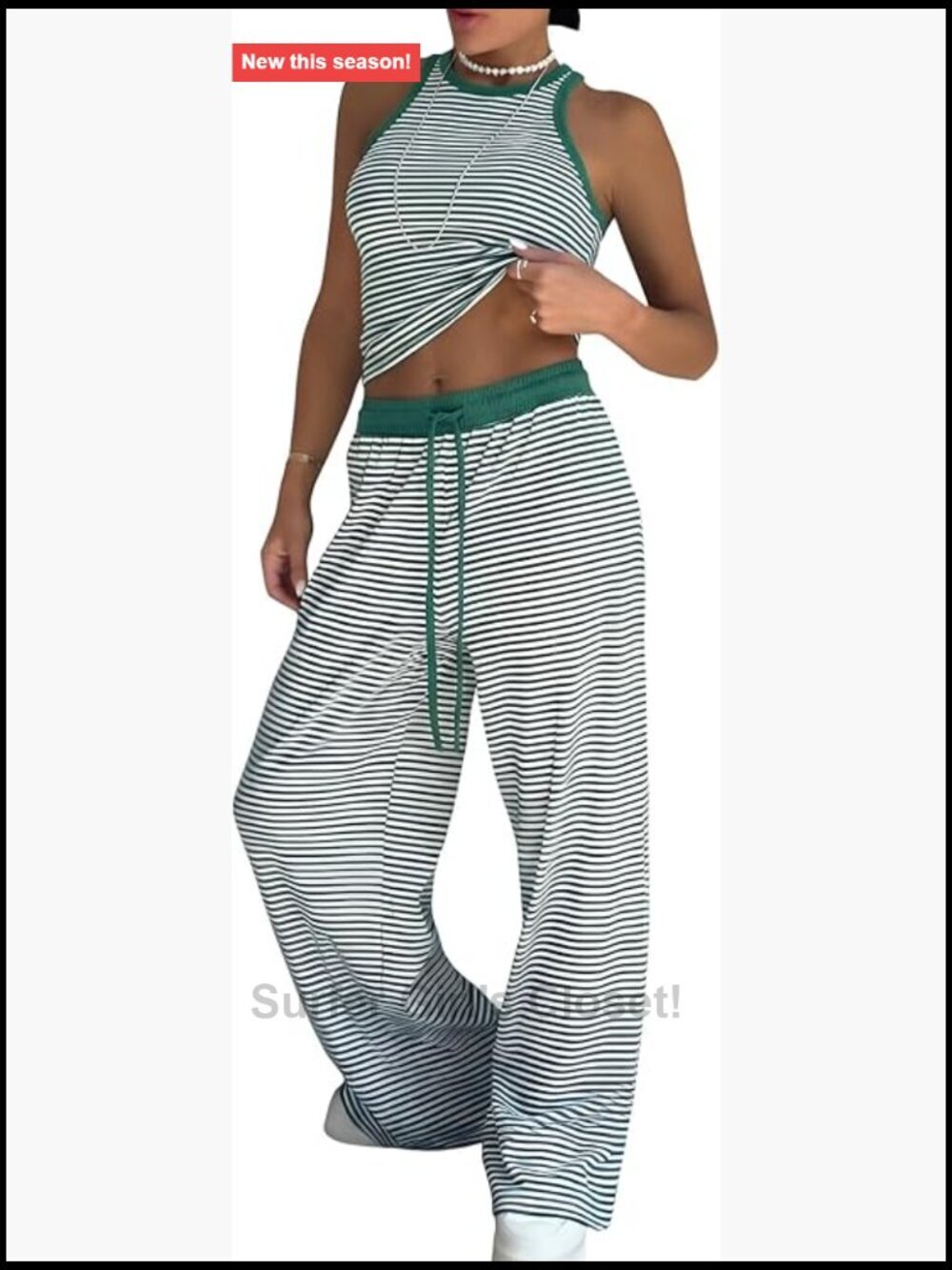 Cotton Halter Top & Wide Leg Pant Lounge Set Vacation Travel 2 Piece